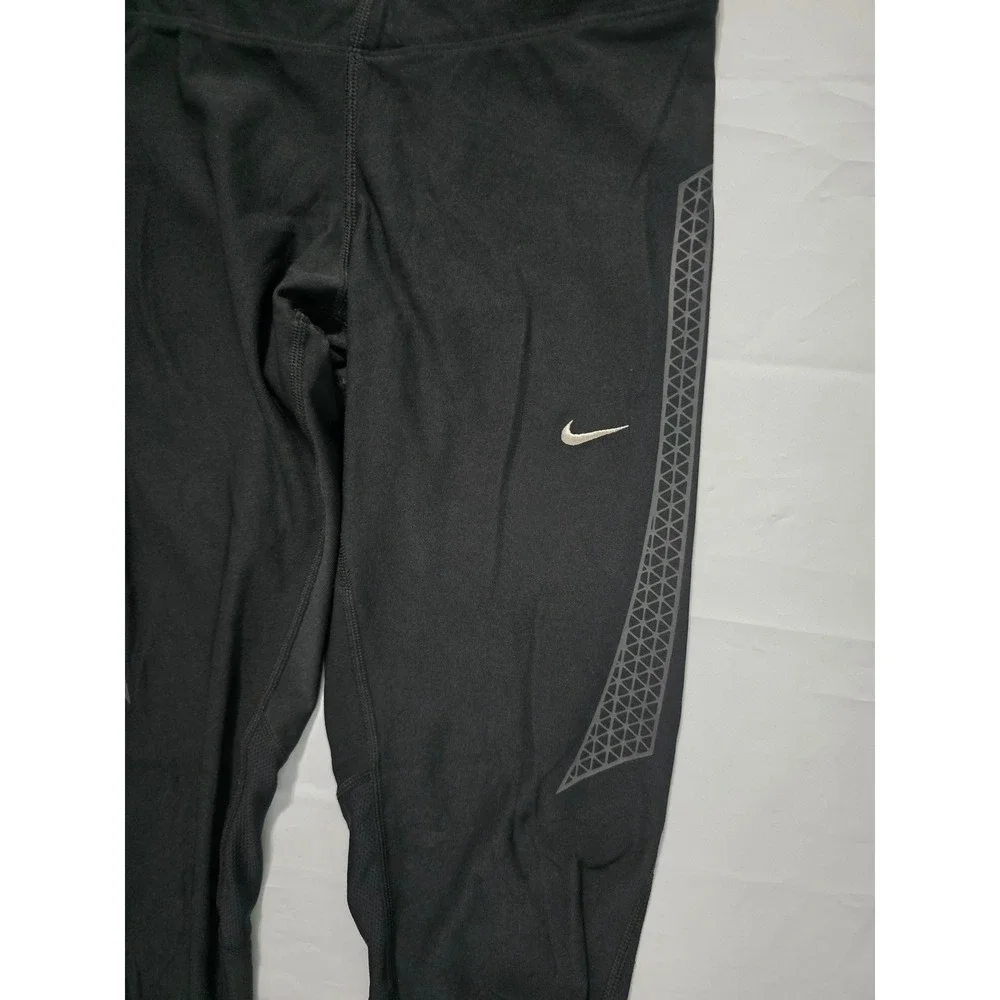 Nike Dri-FIT Womens Black Running Tights Reflective Zipper Ankle Leggings Small